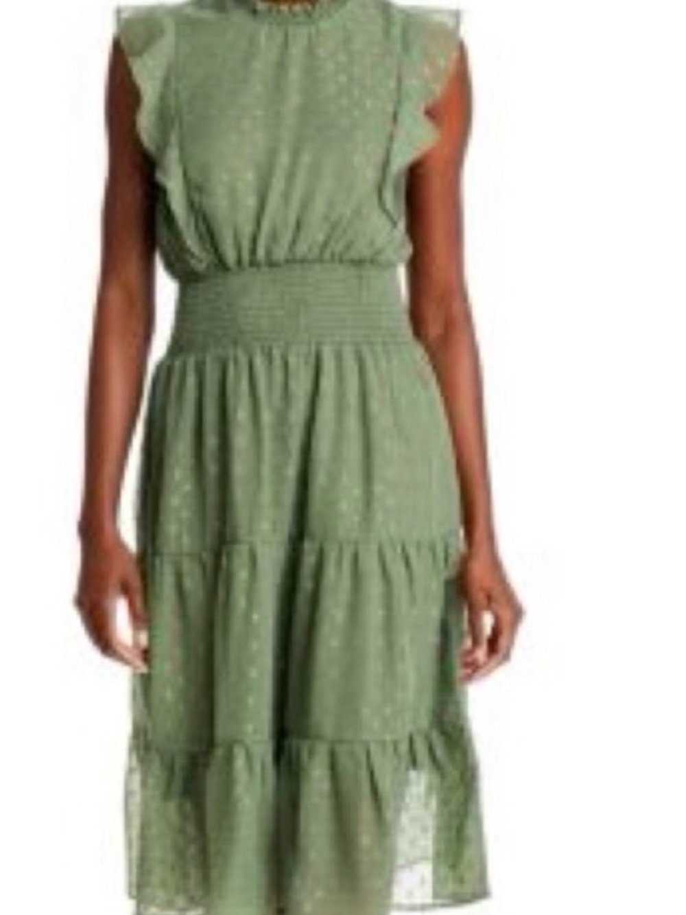 NWT! Sz L Koko + Mason Olive Green Sleeveless Tiered Midi Dress